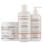 Kerargan - Trio Disciplinant Shampoing, Masque & Leave In à l'Huile d'Argan Pour Cheveux Indisciplinés, Secs & Frisés - Combat Frisottis & Démêle - Sans Sulfate, OGM & Silicone - 2x500ml+1x350ml