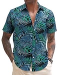 COOFANDY Homme Chemise d'été à Manches Courtes Décontractée Chemise Homme Ete Leger Casual Chemise Hawaïenne A Fleurs Chemise PAT12 M