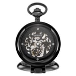 DSHUJC Pocket Watch, Retro Automatic Mechanical Pocket Watch Golden Sliver Black Hollow Skeleton FOB Chain Hand Winding Full Steel for Men Women