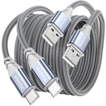 Lot de 2 câbles USB C Type C 1M Câble de charge rapide niony tressé Compatible avec Samsung Galaxy S21 S20 Note 10/9,Contrôleur PS5,Switch,Huawei P40/P30/P20/P10,HTC,LG,Moto G7,Sony Xperia