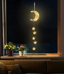 Lewondr Hanging Light,Rattan Moon Star Fairy Lights Indoor Decorative Lights Window Light Battery Operated Star Lights for Children's Room Bedroom Party Ramadan Decoration with Timer Fuction,White