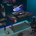 VINGO Bureau Gaming Table de Gaming 140x60cm PC Gamer avec Tapis de Souris, Porte-gobelet et Crochet Adapté au Bureau Maison - met LED+télécommande