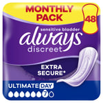 Always Discreet Incontinence Pads Plus Women Ultimate Day 48 High Absorbency Pad