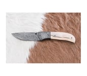 Uniikki taitettava Damascus-veitsi 8,6 cm mammutin hammas