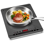 AMZCHEF Single Induction Hob 2000W,Portable Induction Hob with quiet operation,Ultra-thin Induction Cooker, 9 Power and Temperature levels, 4 Automatic Menus, Safety Lock, Timer,Grey