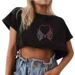 2021 New Crop Tops for Women Heart Shirt for Women High Waist Vintage Tops Streetwear Crop Tops for Women Casual Summer Black XS