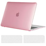 TECOOL Coque Compatible avec MacBook Air M1 (A2337) et MacBook Air 13 Pouces 2020 2019 2018 (A2179 A1932), Coque Rigide en Plastique Fine et Protection Clavier (UE AZERTY), Cristal Fuchsia