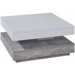 Table basse carrée blanc et gris béton pivotante Synchra 70cm