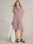 White Stuff Ria Organic Cotton Blend Shirt Midi Dress, Pink/Blue