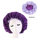 (-Shuangceng Purple)Uusi Suuri Satiini Bonnet Silkki Night Sleeping Cap Pitkä Satiini Lippalakki Päällä Sidenauha Konepellin reunakääre Naisten Kiharat Hiukset