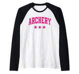 Archery All Pink Stars Classic Retro Varsity Text Raglan Baseball Tee