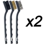 2 x Harris Mini Wire Brushes 3 Pack - Brass Steel Nylon Bristles DIY Metal Rust