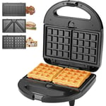 Gaufrier multifonction, Croque Monsieur, Grill et Gaufrier 3 en 1, Grande Puissance de 750W, Noir - Koticidsin