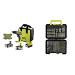 Ryobi, Perceuse-Visseuse Sans Fil 18V ONE+,2 Vitesses,50 Nm,Mandrin Autoserrant 13 mm,Led,2 Batteries, Vert/Anthracite & Coffret 60 accessoires de perçage et de vissage - RAK60DDF