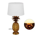 Relaxdays 10029511 Lampe de Table Ananas, Moderne avec Abat-Jour, Douille E27, décoration, avec câble, HxD 54 x 30 x 16 cm, dorée, polyrésine, Tissu, Plastique, Or, 1 élément