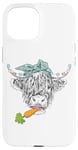 iPhone 15 Cute Highland Cow Easter Spring Season Eggs Carrot Bandana Case