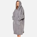 Extra lång oversized filt hoodie bärbar filt med fickor ärmar mjuk Sherpa fleece bärbar filt jättetröja Charcoal Grey