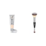 Lot de IT Cosmetics, Crème CC+ Anti-Âge Your Skin But Better, Haute Couvrance, Waterproof, Fini Naturel, 32 ml, Teinte : Fair Light + IT Cosmetics, Heavenly Luxe #7, Pinceau Double Embout