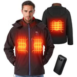 KEMIMOTO Veste Chauffante Homme Imperméable et Coupe-vent, Veste Homme Chauffante Électrique avec 4 Zones de Chauffage, 9600 mAh Batterie Veste Chauffante Femme pour Ski Pêche Randonnée Moto