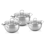 Florina Alex Batterie de cuisine en acier inoxydable, 6 pièces, induction, 3 casseroles, 3 couvercles en verre, convient pour tous les types de cuisines, passe au lave-vaisselle