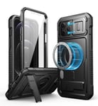 Dexnor Magnetic Bumper Case for iPhone 12 Pro Max, MagSafe Comapitble, Heavy-duty Shockproof Full-body Rugged Protective Cover with Kickstand & Camera Cover & Screen Protector - Black