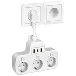 Multiprise avec Interrupteur Individuel,Prise Multiple USB C Multiprise Murale 3 Prises Multiprise Electrique avec 3 Chargeur USB Rallonge Electrique Adaptateur Prise USB 0,1m Cable Court,Blanc