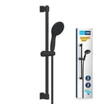 GROHE Vitalio Start 110, Ensemble de Douche avec Douchette Ronde 11cm 2 jets, Barre de douche 60cm, Flexible 1,75m, Economie d'Eau, A coller avec GROHE QuickGlue ou à visser, Noir Mat, 279482431