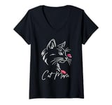 Womens Cat Mom Happy Valentine's Day For Cat Lovers Family Matching V-Neck T-Shirt