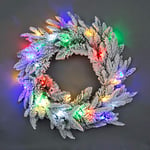 SHATCHI 55cm Pre-Lit Christmas Wreath Lapland Fir for Fireplaces Home Wall Door Stair Snow Flock Artificial Xmas Tree Garden Yard Decorations with 30 Multicolour LEDs