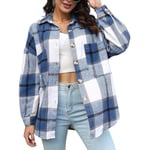 DayaEmmoTQ Chemisiers à carreaux pour femmes décontractés - Oversize Revers Manteau en laine Veste Chemise Mode Manches longues Manteau d'hiver Automne Hiver Chaud Chemisier, bleu, XL