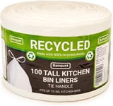 Banquet Recycled Plastic 100 Tall Kitchen Bin Liners Tie Handle Fits Up To 50L