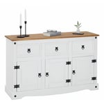 Idimex - Buffet campo commode bahut vaisselier en pin massif blanc et brun avec 3 tiroirs 3 portes meuble de rangement style mexicain en bois