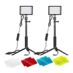 Justerbar LED-panel USB-videoljus 5600K Set med 2 LED-lampor med stativ och färgade filter Lämplig för fotoporträtt Youtube-video