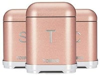 Tower T826015R Kitchen Storage Canisters, Glitz Range, Blush Pink, Set of 3