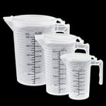 LIMITADA 3 Pcs Verre Doseur en Plastique 100/250/500 ml Gobelets Doseurs Gradués Tasse Doseur avec Couvercle et Poignée Verre Doseur Liquide Verre Mesureur Plastique pour Mesure Cuisine Laboratoire