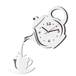 FLEXISTYLE Horloge Murale de Cuisine Moderne en Forme de Tasse et Pot 45 cm x 45 cm Design Silencieux 3D Fabriqué en UE (Blanc)