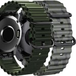 Pack 2x Bracelets Ocean Waves Pour Garmin Fenix 7 Pro Sapphire Solar Vert Et Vert Militaire