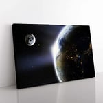 Big Box Art The Moon & Planet Earth Canvas Wall Art Print Ready to Hang Picture, 76 x 50 cm (30 x 20 Inch), Black, Grey