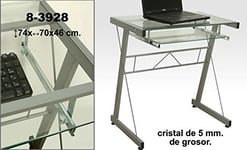 DRW Table d'ordinateur en métal et Verre de 5 mm d'épaisseur de Couleur métallique