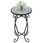 Helloshop26 - Table d'appoint ronde de jardin avec plateau mosaïque en carreaux de céramique table basse d'extérieur pour balcon piscine noir