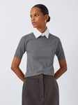 Marella Baba Collared Knit Top, Melange Grey