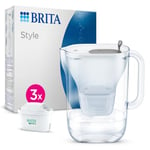 BRITA Carafe Filtrante Style Grise (2,5l) incl 3 cartouches filtre eau robinet MAXTRA PRO All-in-1 réduit PFAS*,calcaire, chlore, certaines impuretés et métaux indicateur temps et volume versé