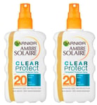 Garnier Ambre Solaire Clear Protect SPF20 Sun Spray  200ml - pack of 2