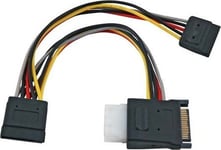 EFB Elektronik K5347.015 Interne 0.15m SATA 2 x SATA + Molex (4-pin) Noir câble électrique - cables électriques (Mâle/Femelle, Noir, 0,15 m, SATA 15-pin, 2 x SATA 15-pin + Molex (4-pin), Droit)