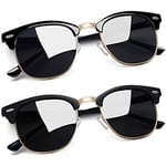 Joopin 2 Pack Vintage Lunettes de Soleil Homme Demi-cerclée et Lunette de Soleil Femme Polarisée Classique UV400 Noir Brillant et Noir Mat