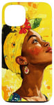 Coque pour iPhone 13 Jaune Aquarelle Florale Mélanine Noir Pride BHM Africain