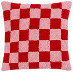 Heya Home Check Cushion Cover, Red Or Dead Pink, 45 x 45cm