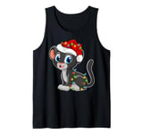 Xmas Lights Santa Hat Panther Christmas Tank Top