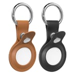 MoKo 2-Pack Key Ring Case for AirTag 2021, Soft Genuine Leather AirTag Tracker Case with Keychain, Anti-Loss AirTag Holder Cover for Car Keys, Bags, Backpacks, Black & Brown