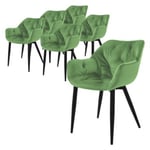 Lot de 6 chaises de salle à manger assise sauge en velours pieds métal noir